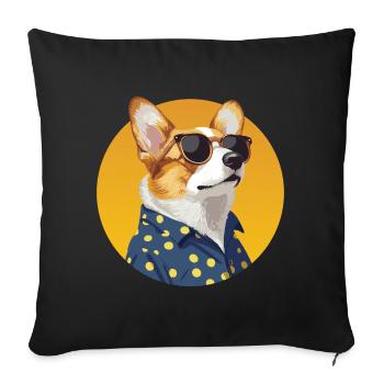 Stylish Corgi Dog in a Polka Dot Shirt - Sofa pillowcase 17,3'' x 17,3'' (45 x 45 cm) - black - Front