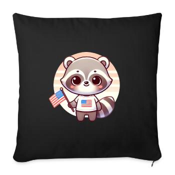 Raton laveur patriotique avec chemise drapeau des États-Unis - Housse de coussin décorative 45 x 45 cm - noir - Devant