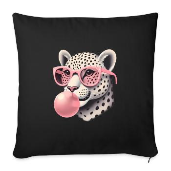 Leopard with Pink Glasses Bubblegum - Sofa pillowcase 17,3'' x 17,3'' (45 x 45 cm) - black - Front
