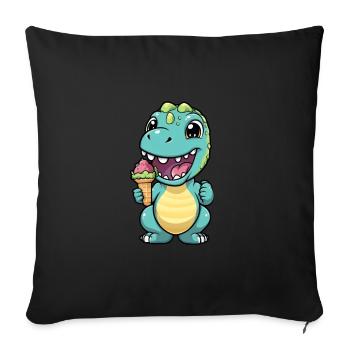 Dino mange de la glace - Housse de coussin décorative 45 x 45 cm - noir - Devant