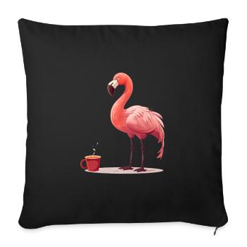 Flamingo drinks coffee - Sofa pillowcase 17,3'' x 17,3'' (45 x 45 cm) - black - Front