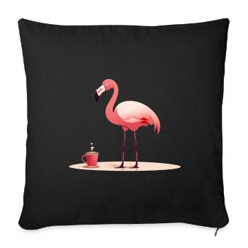Flamingo drinks coffee - Sofa pillowcase 17,3'' x 17,3'' (45 x 45 cm) - black - Front