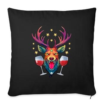 10 cerfs Deux verres de vin Buveur de vin rouge Cheers - Housse de coussin décorative 45 x 45 cm - noir - Devant