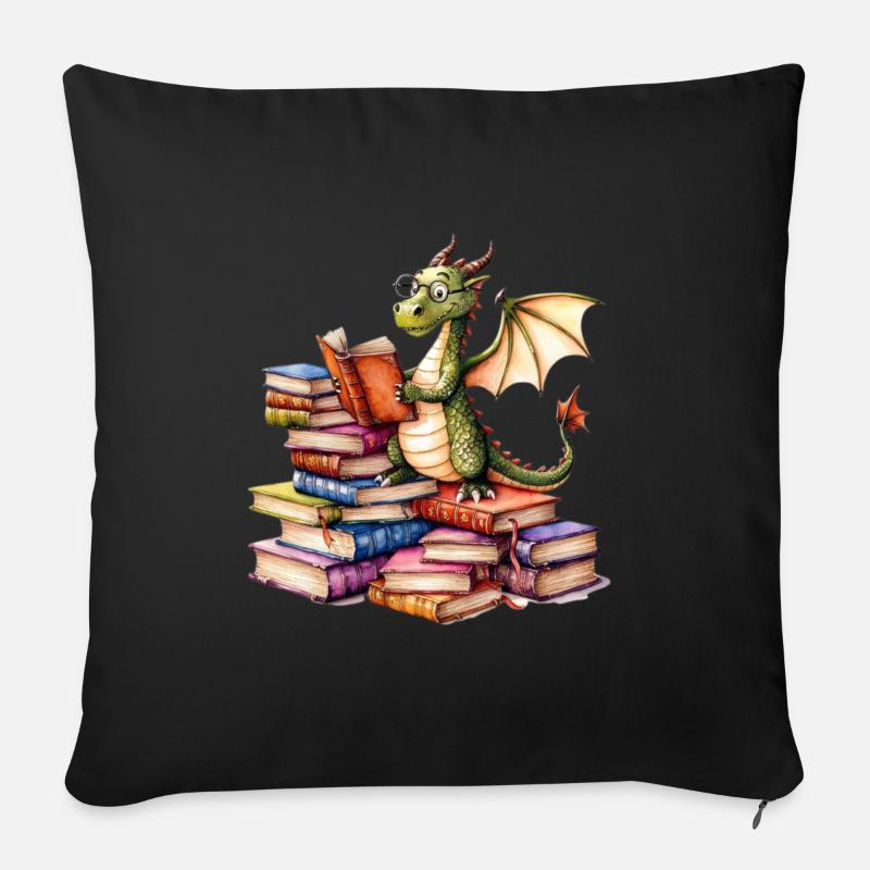 Drache ließt ein Buch - Bücher - Sofakissenbezug 45 x 45 cm - Schwarz