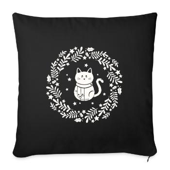 Weihnachtskranz mit süßer Katze - Sofakissenbezug 45 x 45 cm - Schwarz - Vorne