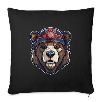 Ours avec casque ours portrait - Housse de coussin décorative 45 x 45 cm - noir - Devant