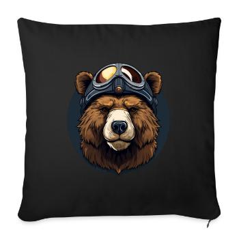Ours avec casque ours portrait - Housse de coussin décorative 45 x 45 cm - noir - Devant
