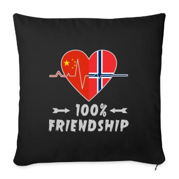 100 % amitié entre la Chine et la Norvège - Housse de coussin décorative 45 x 45 cm - noir - Devant