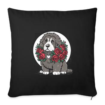 Süßer Cartoon Neufundländer Hund mit Rosen - Sofakissenbezug 45 x 45 cm - Schwarz - Vorne