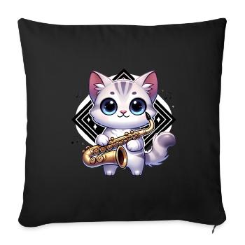 Adorable Cat with Saxophone Design - Sofa pillowcase 17,3'' x 17,3'' (45 x 45 cm) - black - Front