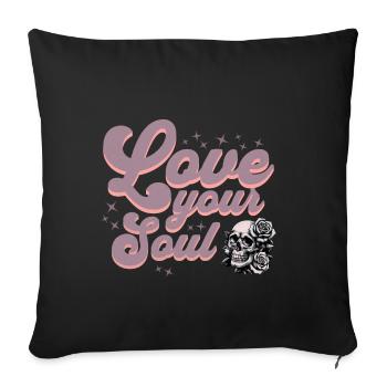 Skull with Rose Retro Design, Love Your Soul - Sofa pillowcase 17,3'' x 17,3'' (45 x 45 cm) - black - Front