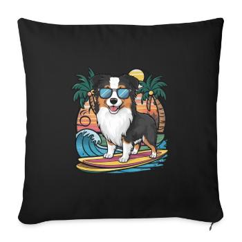 Cool Australian Shepherd with Sunglasses - Sofa pillowcase 17,3'' x 17,3'' (45 x 45 cm) - black - Front