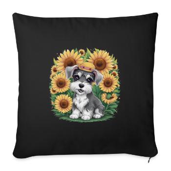Mignon schnauzer nain aux tournesols - Housse de coussin décorative 45 x 45 cm - noir - Devant