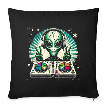 Peaceful Alien DJ – Funky Beats Cosmic Design - Sofa pillowcase 17,3'' x 17,3'' (45 x 45 cm) - black - Front