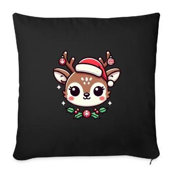 Adorable dessin animé de renne de Noël - Housse de coussin décorative 45 x 45 cm - noir - Devant