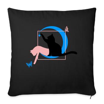 The cat Leonardo Da Vinci style with heart - Sofa pillowcase 17,3'' x 17,3'' (45 x 45 cm) - black - Front