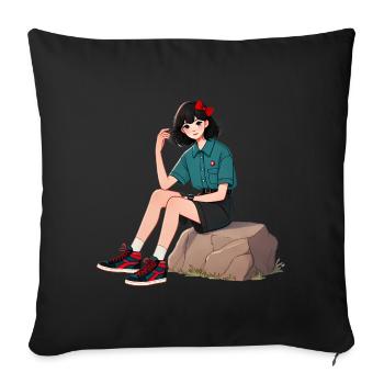 Retro Girl with Red Bow Illustration - Sofa pillowcase 17,3'' x 17,3'' (45 x 45 cm) - black - Front