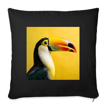 Toucan oiseau sur fond jaune tropical couleurs - Housse de coussin décorative 45 x 45 cm - noir - Devant