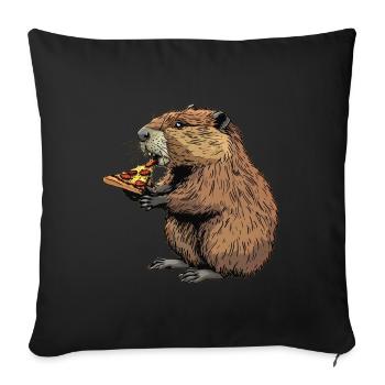 Un castor mange de la pizza - Housse de coussin décorative 45 x 45 cm - noir - Devant