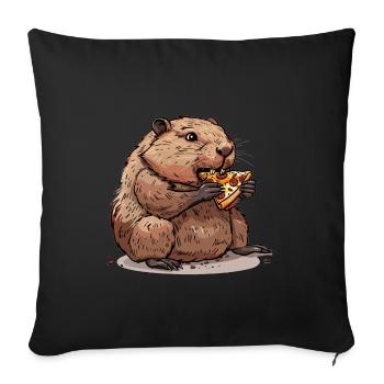 Un castor mange de la pizza - Housse de coussin décorative 45 x 45 cm - noir - Devant