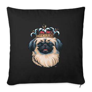 Niedlicher Pekinese mit Krone und Lillien - Sofakissenbezug 45 x 45 cm - Schwarz - Vorne