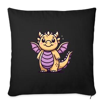 Illustration de dessin animé de dragon doré mignon - Housse de coussin décorative 45 x 45 cm - noir - Devant