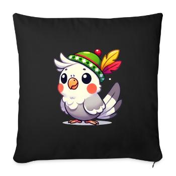 Cockatiel de dessin animé avec chapeau alpin - Housse de coussin décorative 45 x 45 cm - noir - Devant