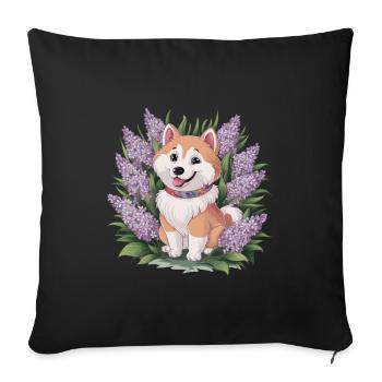 Spitz Samoyède doux avec un beau lilas - Housse de coussin décorative 45 x 45 cm - noir - Devant