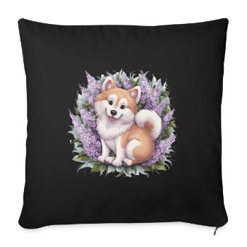Süßer Samojede Spitz mit wunderschönem Flieder - Sofakissenbezug 45 x 45 cm - Schwarz - Vorne