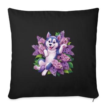 Cute husky with lilac for dog lovers - Sofa pillowcase 17,3'' x 17,3'' (45 x 45 cm) - black - Front