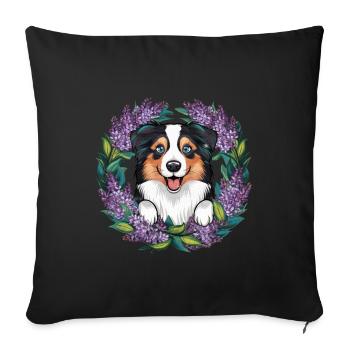 Australian Shepherd Motif with Lilac - Sofa pillowcase 17,3'' x 17,3'' (45 x 45 cm) - black - Front