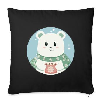 Süßer Eisbär in Weihnachtsstimmung - Sofakissenbezug 45 x 45 cm - Schwarz - Vorne