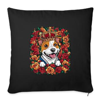 Staffordshire Bull Terrier mit Krone und Rosen - Sofakissenbezug 45 x 45 cm - Schwarz - Vorne