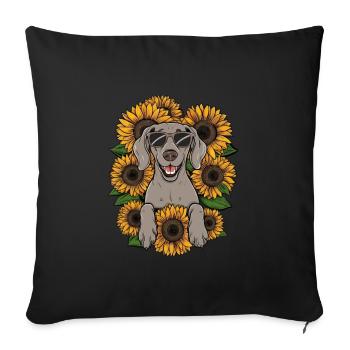 Weimaraner Hund mit Sonnenblumen - Sofakissenbezug 45 x 45 cm - Schwarz - Vorne