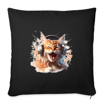 Screaming DJ Cat with Headphones Music Pet - Sofa pillowcase 17,3'' x 17,3'' (45 x 45 cm) - black - Front