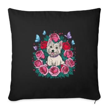 West Highland White Terrier avec roses - Housse de coussin décorative 45 x 45 cm - noir - Devant