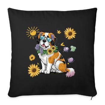 St. Bernard with sunflowers - Sofa pillowcase 17,3'' x 17,3'' (45 x 45 cm) - black - Front