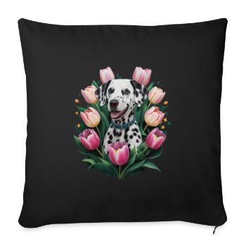 Cute Dalmatian with tulips - Sofa pillowcase 17,3'' x 17,3'' (45 x 45 cm) - black - Front