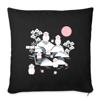 Singes effrayants dans une source chaude l blanc rose bleu - Housse de coussin décorative 45 x 45 cm - noir - Devant