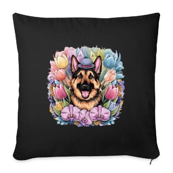 Cartoon German Shepherd with Orchids - Sofa pillowcase 17,3'' x 17,3'' (45 x 45 cm) - black - Front