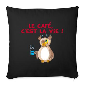 Hibou et café - Housse de coussin décorative 45 x 45 cm - noir - Devant