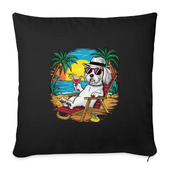 Cute cartoon Maltese on the beach summer motif - Sofa pillowcase 17,3'' x 17,3'' (45 x 45 cm) - black - Front