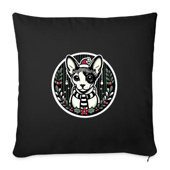 Portrait de Noël d’un Sphynx - Housse de coussin décorative 45 x 45 cm - noir - Devant