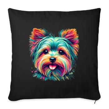 Portrait coloré d’un Yorkshire Terrier - Housse de coussin décorative 45 x 45 cm - noir - Devant