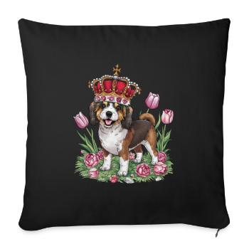 Cute Lion Dog with Flowers and Crown - Sofa pillowcase 17,3'' x 17,3'' (45 x 45 cm) - black - Front
