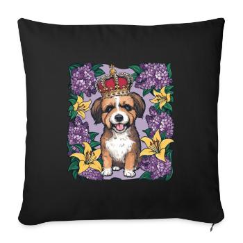 Cute Lion Dog with Flowers and Crown - Sofa pillowcase 17,3'' x 17,3'' (45 x 45 cm) - black - Front