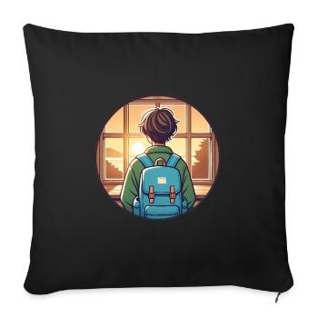 Étudiant au coucher du soleil avec badge de sac à dos - Housse de coussin décorative 45 x 45 cm - noir - Devant