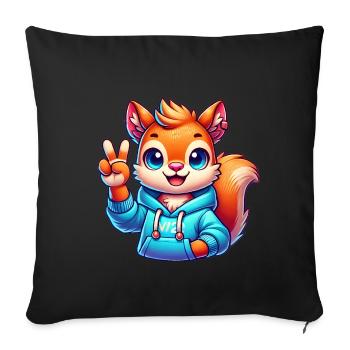 Peaceful Cartoon Squirrel in Hoodie - Sofa pillowcase 17,3'' x 17,3'' (45 x 45 cm) - black - Front