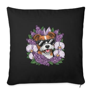 Norfolk Terrier with Sunglasses and Orchids - Sofa pillowcase 17,3'' x 17,3'' (45 x 45 cm) - black - Front