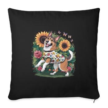 Norwegian Elkhound with Roses, Butterflies - Sofa pillowcase 17,3'' x 17,3'' (45 x 45 cm) - black - Front